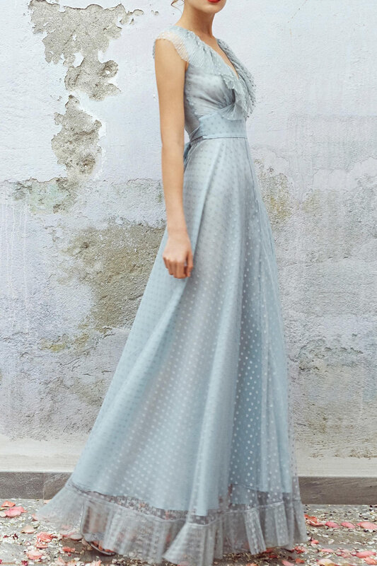 Женское приталенное платье с оборками, длинная юбка из сетчатой ткани с V-образным вырезом, приталенное платье во французском ретро-стиле, платье на день рождения