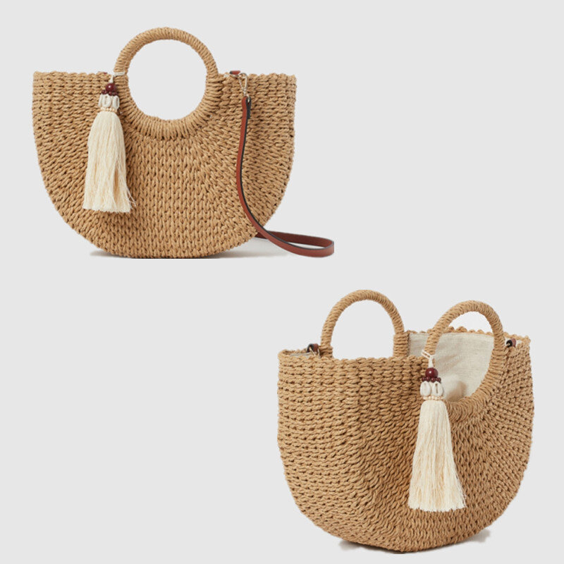 Accessori nappa Borse di Paglia per Le Donne 2020 di Estate di Nuovo Modo Casual Rotonda Manico di Spessore Papiro Tessuto Shopping Bag