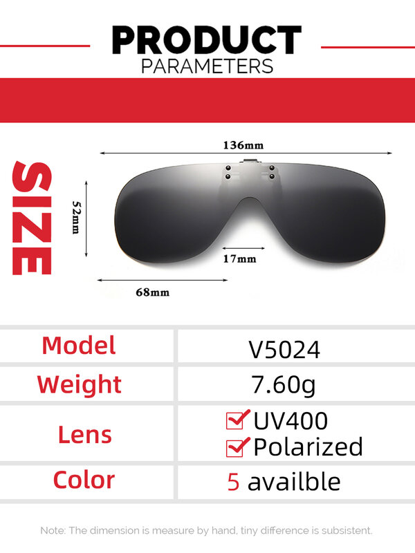 VIVIBEE-무테 플립 업 클립 선글라스 남성용, UV400 편광 미러 레드 렌즈 낚시, 빅 사이즈 멋진 디자인 안경