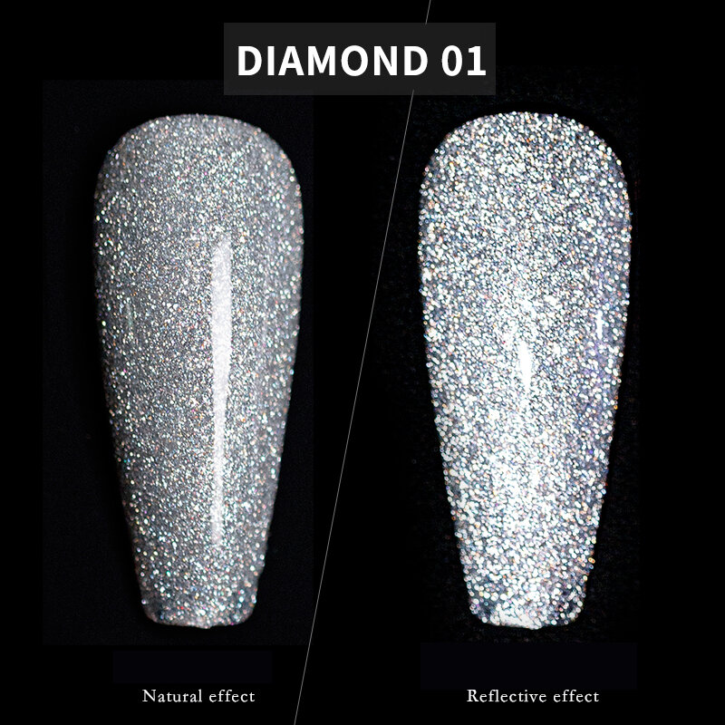 SKVP Reflective Diamond Gel Nail Polish 8ML Sparkling Glitter Laser Nail Gel Art Semi Permanent Top Coat Base Gel Varnish