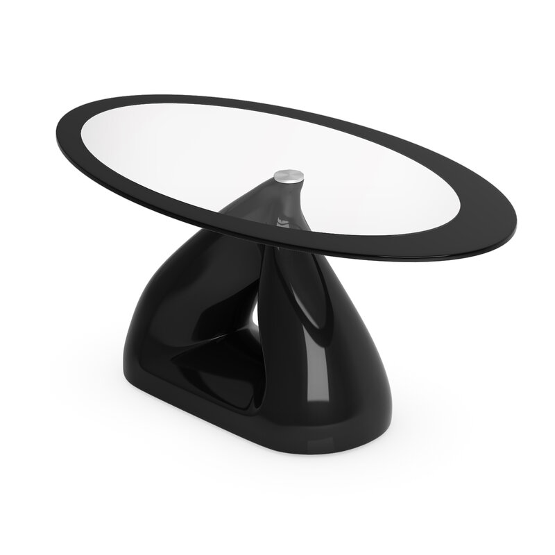 Panana 현대 레트로 타원형 유리 고광택 커피 테이블 고광택 유리 섬유 기지 블랙/화이트/레드