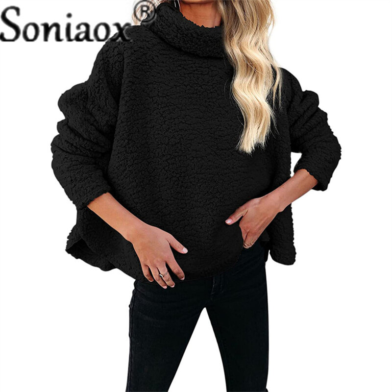 2021 nuovo maglione allentato maglioni da donna manica lunga in pile top Streetwear donna solido autunno inverno Outwear felpa cappotto Sexy