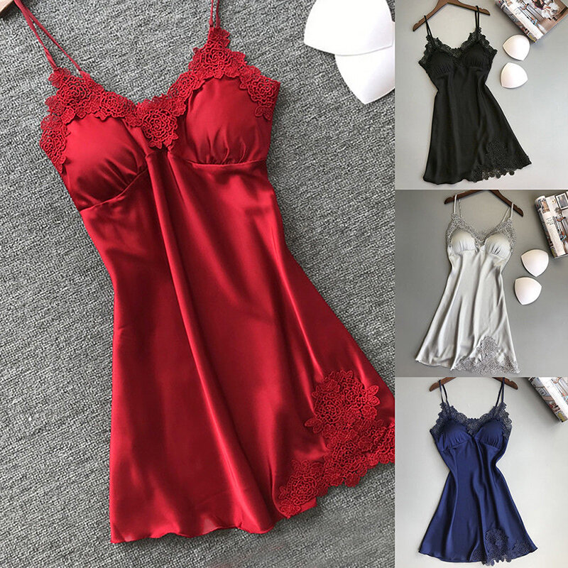 Женское сексуальное нижнее белье, шелковая ночная рубашка, летнее кружевное Ночное платье, ночная рубашка, атласная ночная рубашка для сна