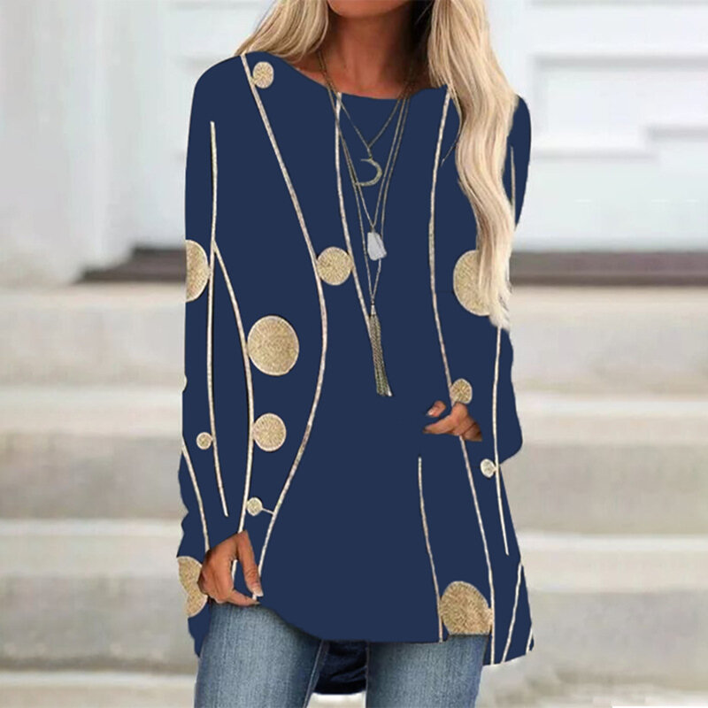 2020 Casual Muster Druck Frauen Bluse Herbst Elegante Langarm Tops Shirt Winter Sexy O Neck Blusa Pullover