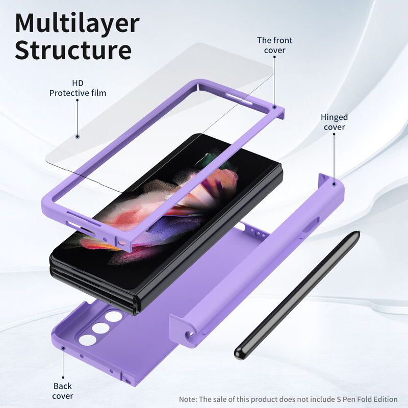 360 Full Inclusive Hinge Case Pencel Slot Cases For Samsung Galaxy Z Fold 5 4 3 5G With Front Screen Glass Flim Z Fold 2 Cover