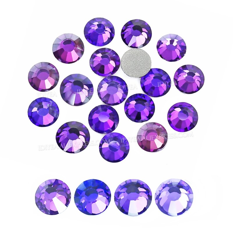 Vitrail roxo Violeta Non-Hot Fix Strass, Strass Cristal Traseiro Plano, Pedra de Vidro, DIY Nail Garment Diamante, SS16, ss20, Novo