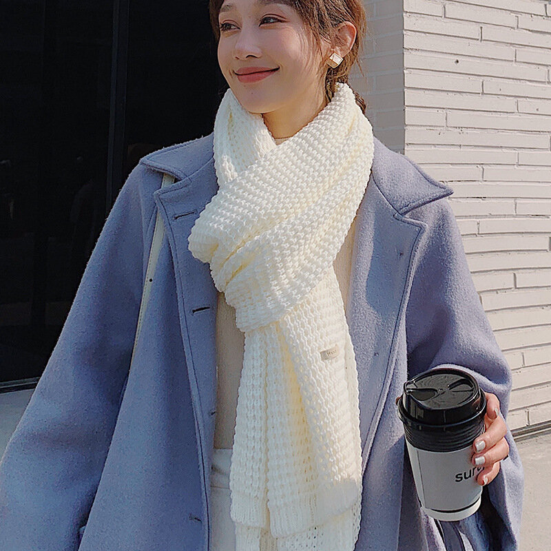 2021 jesienno-zimowa ciepła długa, dzianinowa szalik dla kobiet i mężczyzn japonia i Korea południowa jednokolorowe dzianiny wełniane grube szale
