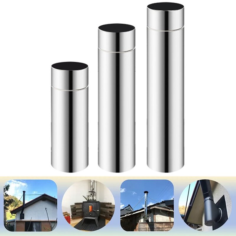 Straight Stainless Steel Stove Pipe Elbow 90 Degree Silver Chimney Flue Gas Pipe Heater Exhaust Pipe 30/40cm 60/80mm