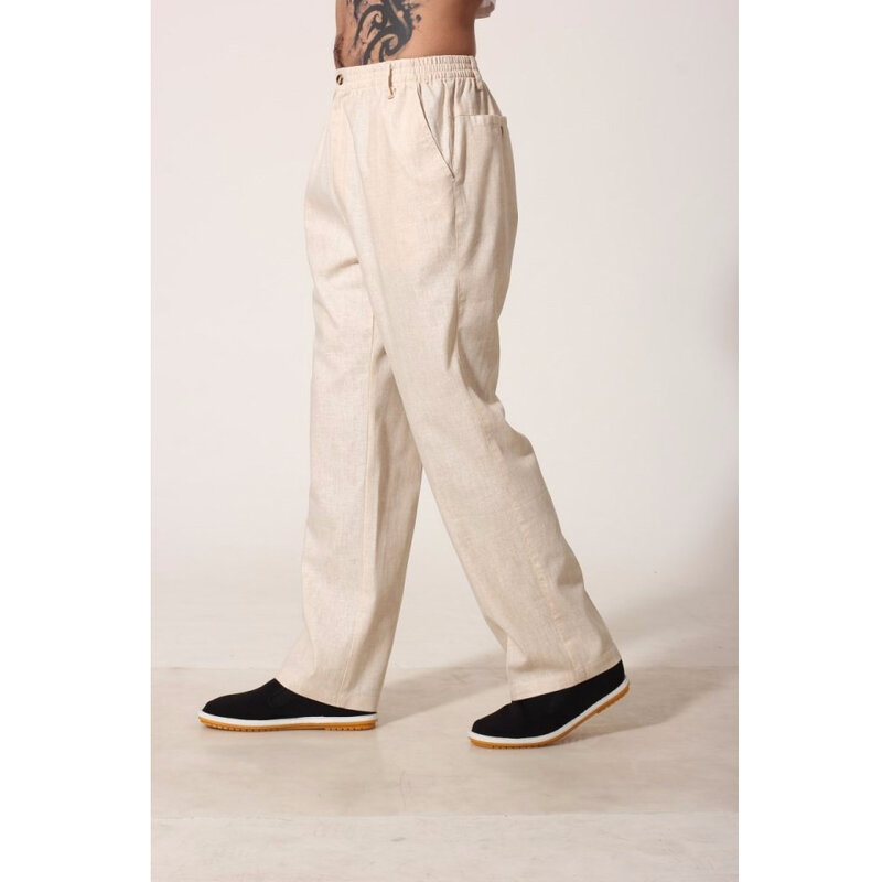 Штаны wysokiej jakości szare chińskie męskie spodnie Kung Fu bawełniane lniane spodnie Wu Shu odzież z kieszenią nowa gorąca sprzedaż