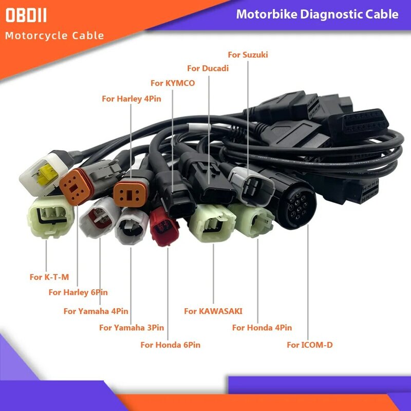 Кабель OBD2 для диагностики мотоцикла Honda, Suzuki, KAWASAKI, Ducadi, Yamaha, KYMCO, Harley, BMW
