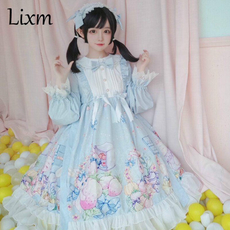 Gothic lolita daily dress cute rabbit soft sister Japanese OP long-sleeved victorian Kawaii Sweet dress girl autumn winter