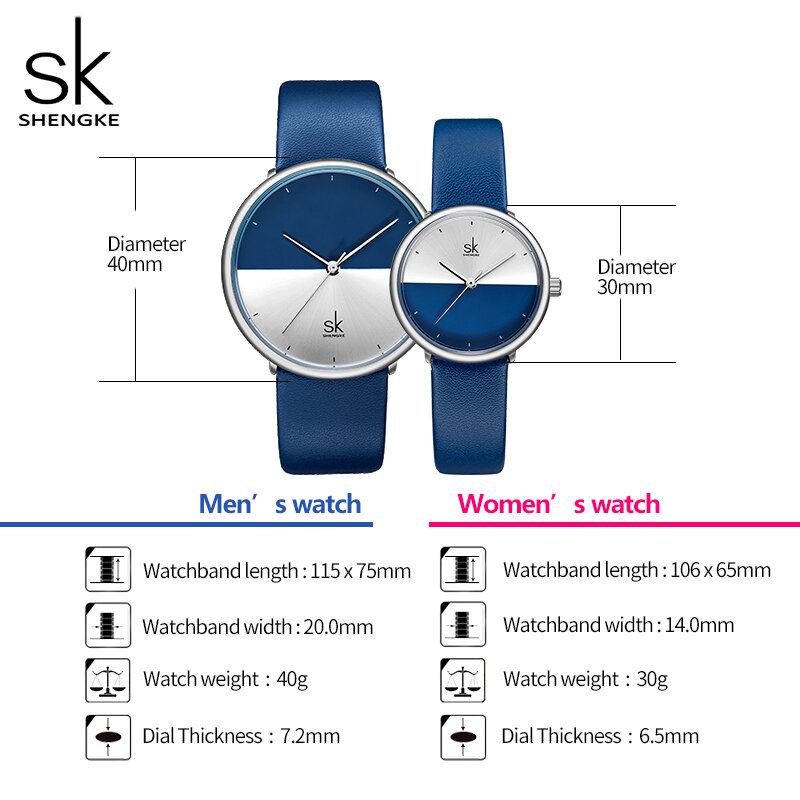 ShengKe-패션 연인 시계, 남성/여성 캐주얼 가죽 스트랩 쿼츠 시계, 여성 드레스 커플 시계 시계, 여성 시계