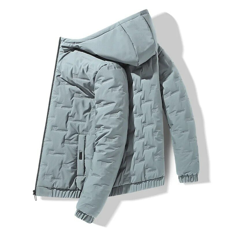 Jaqueta de inverno masculina casual grosso fino casacos com capuz padrão diamante quente cor sólida casaco moda parkas vestuário masculino casaco my676