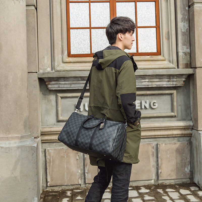 Neue Plaid Große Leder Reisetasche Männer Handtasche Crossbody Schulter Taschen Luxus Klassische Mode