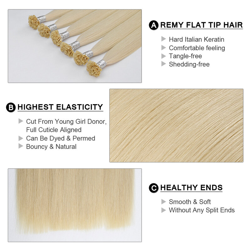 Fairy Remy Hair-Extensión de cabello humano, pelo de fusión de queratina, liso, sedoso, 16 -18 pulgadas, 0,8 g/h