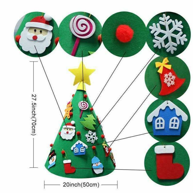 Árvore de feltro para crianças, árvore de feltro para crianças com 18 pces ornamentos feltro árvore para crianças para decorar