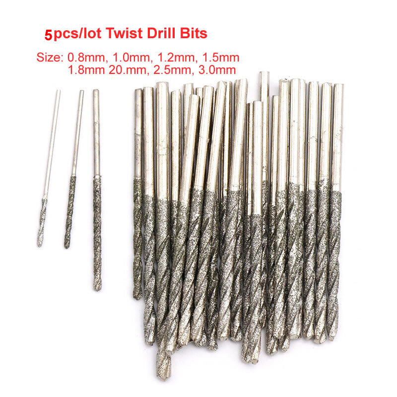 5pcs HSS High Speed Steel Mini Drill Twist Drill Bits Set 0.8-3.0mm for Woodworking Plastic Aluminum Crystal Jade Agate Jade