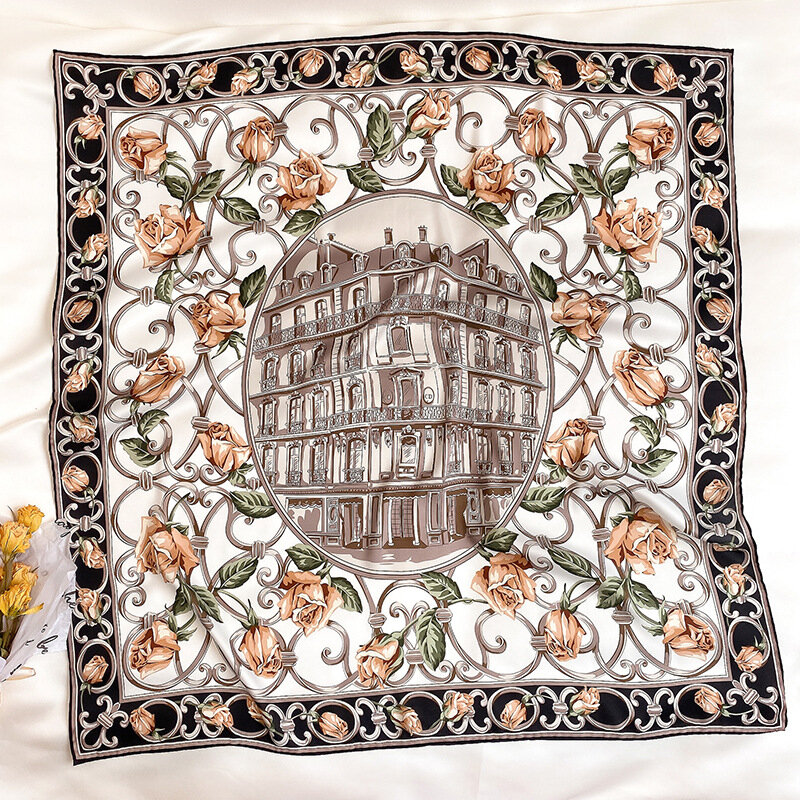 KOI LEAPING-Pañuelo cuadrado de seda para el hogar, chal grande de sarga con estampado de caballo, a la moda, ideal para regalo, 90