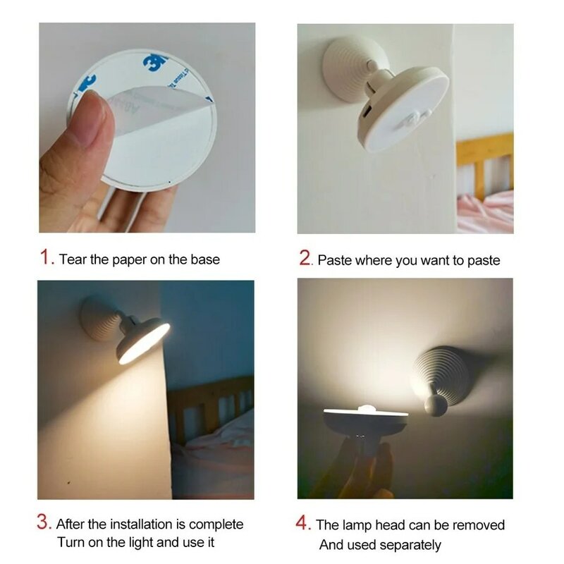 Luz Nocturna LED con Sensor infrarrojo PIR, lámpara de pared con carga USB de 600mah, 8 cuentas, adecuada para armario, dormitorio familiar, pasillo