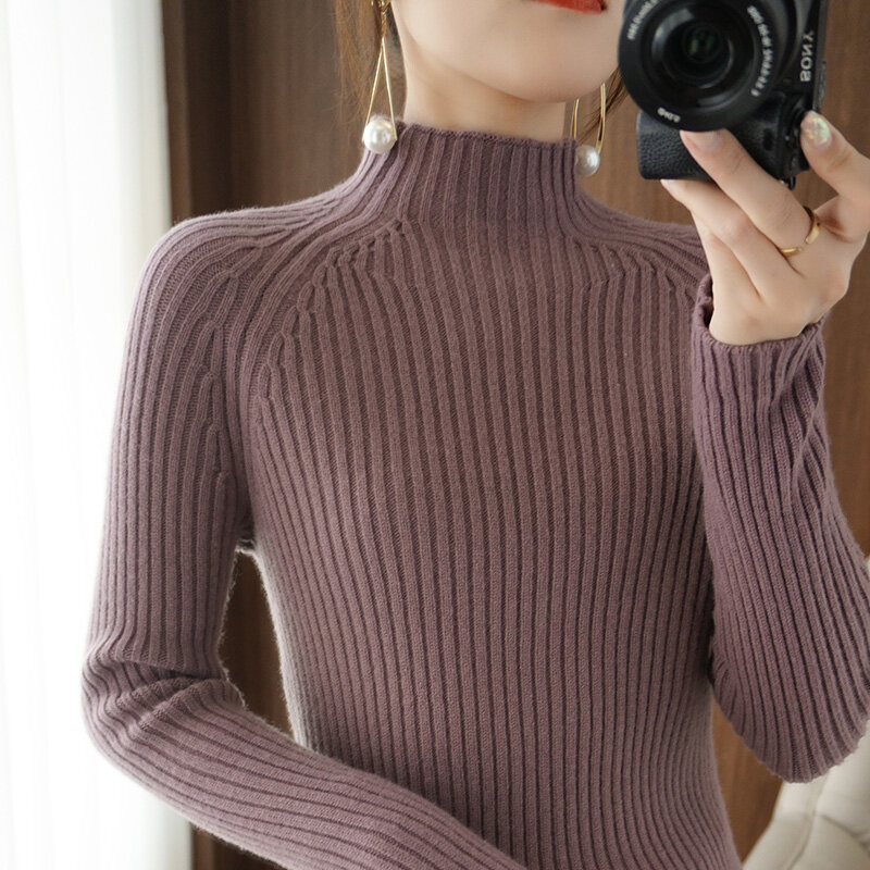Thickened Half High Neck Bottoming Shirt Women's Inner Slim Top Coat For Fall/Winter 2021 New All-Match Knitted Pullover Sweater