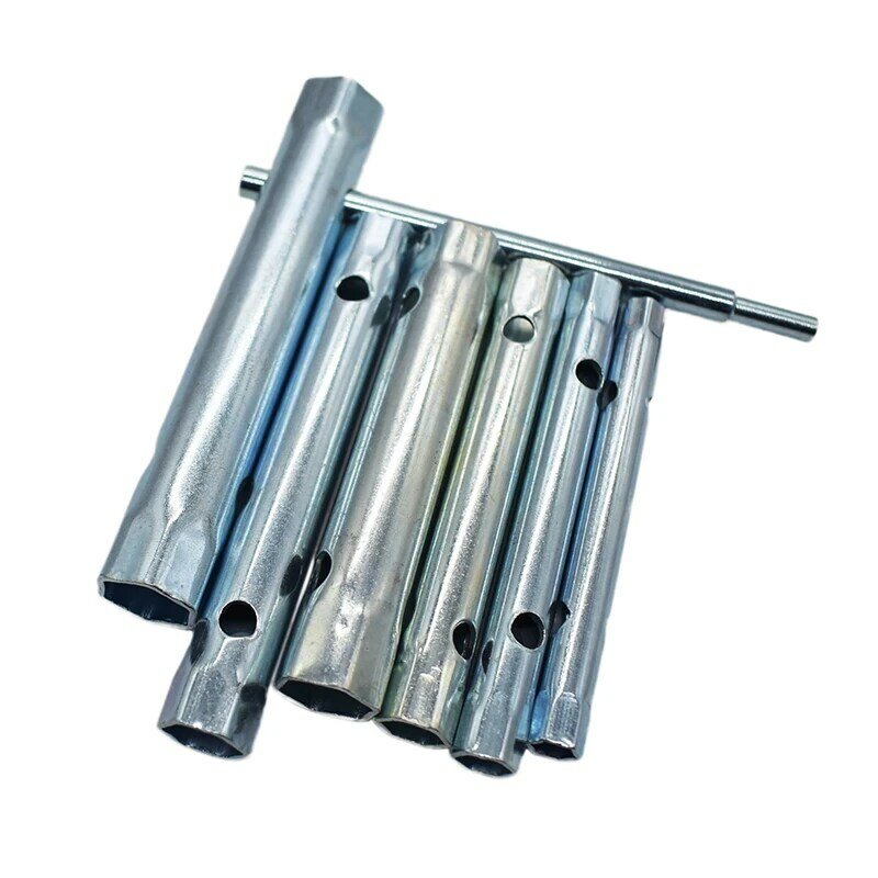 Conjunto de chaves tubular de prata, 7 tamanhos, 6mm a 17mm, ferramentas manuais para reparo