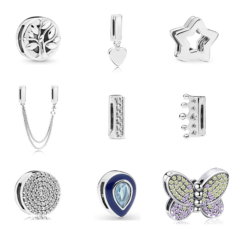 Nuovo originale in argento Sterling 925 farfalla stella Clip Stopper catena di sicurezza Charms perline misura braccialetto di riflessione gioielli da donna fai da te