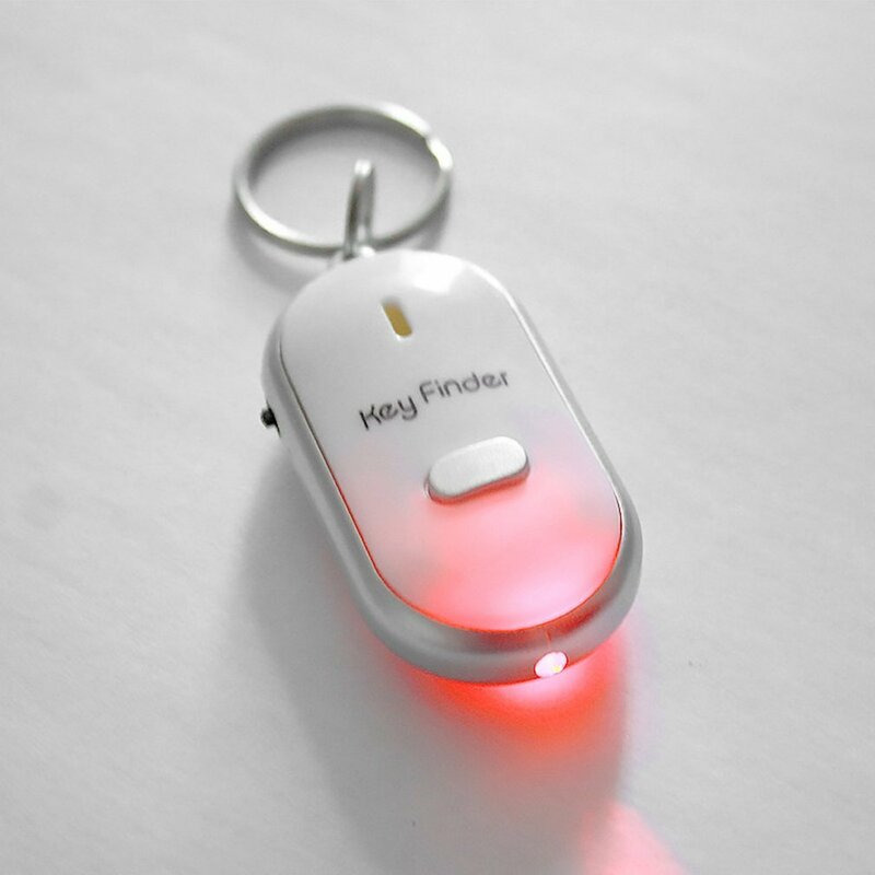 LED Whistle Key Finder lampeggiante Beeping Sound Control Alarm Anti-Lost Keyfinder Locator Tracker con portachiavi