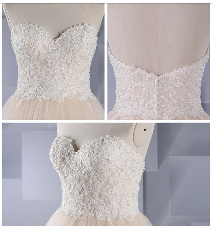 Custom Made Luxury A Line Wedding Dresses Netting Satin Applique Beading Floor Length Bridal Gown Court Train Zipper