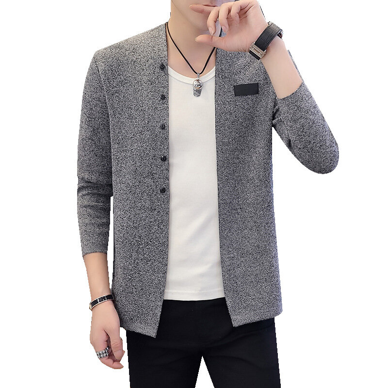 2020 Men's sweater jackets Button white color stand collar warm coat spring Autumn Winter jacket men Clothes Streetwear M-3XL