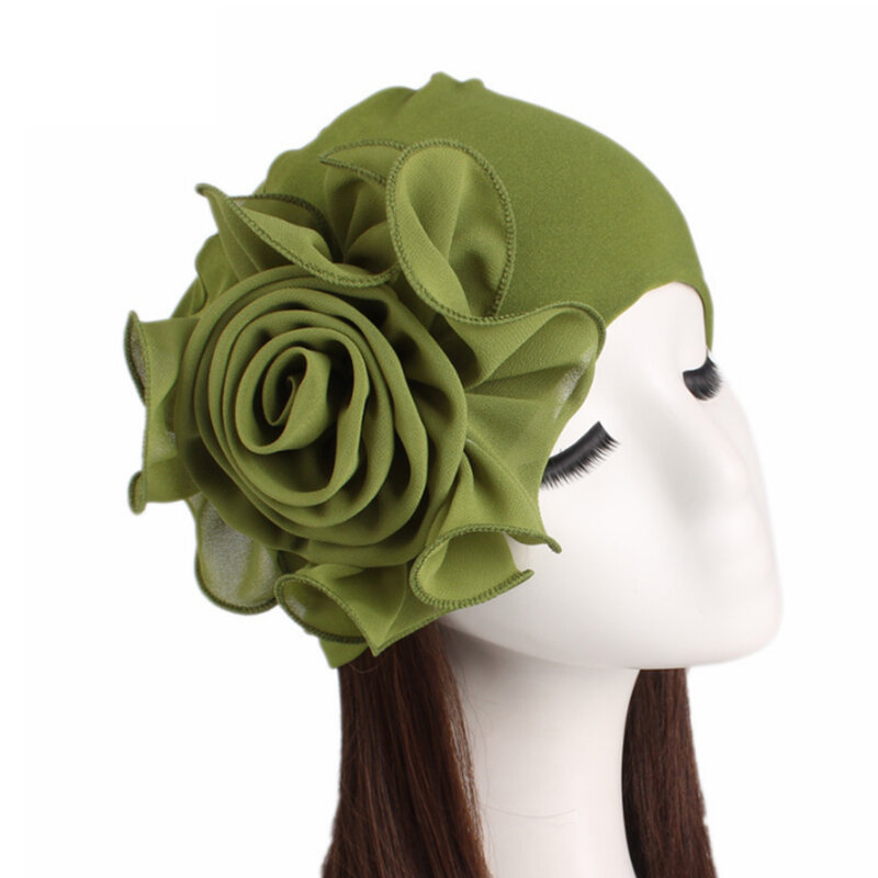 2020 Women New Large Flower Stretch Scarf Hat Ladies Elegant Fashion Hair Accessories Chemo Hat Women Turban Bandanas Wholesale