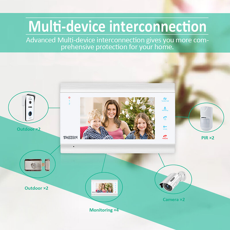 Tmezon-interfone com sistema de vídeo, campainha, 1080p, 1 monitor de 7 polegadas, 1 câmera, botão de toque, visão noturna