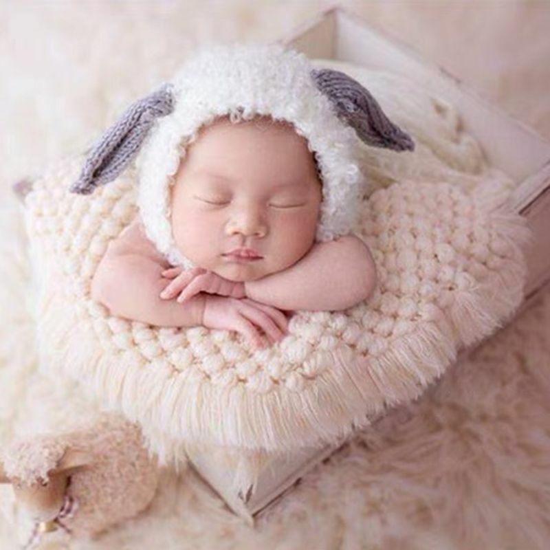 Manta de ganchillo de lana de algodón para bebé, accesorios de fotografía para recién nacido, cesta de tiro, relleno