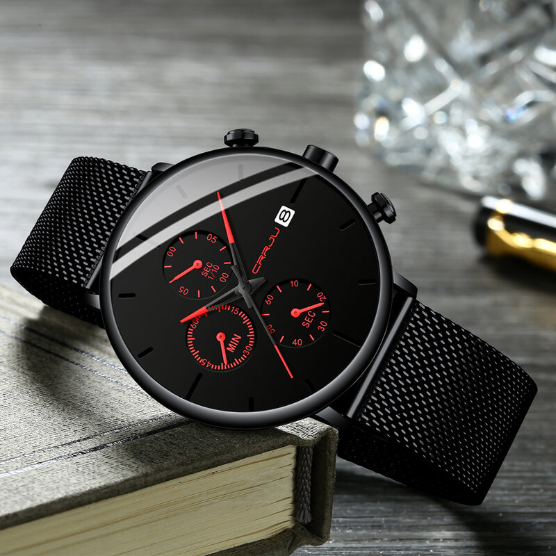 Часы CRRJU мужские с хронографом, брендовые Роскошные водонепроницаемые кварцевые в стиле милитари, с датой