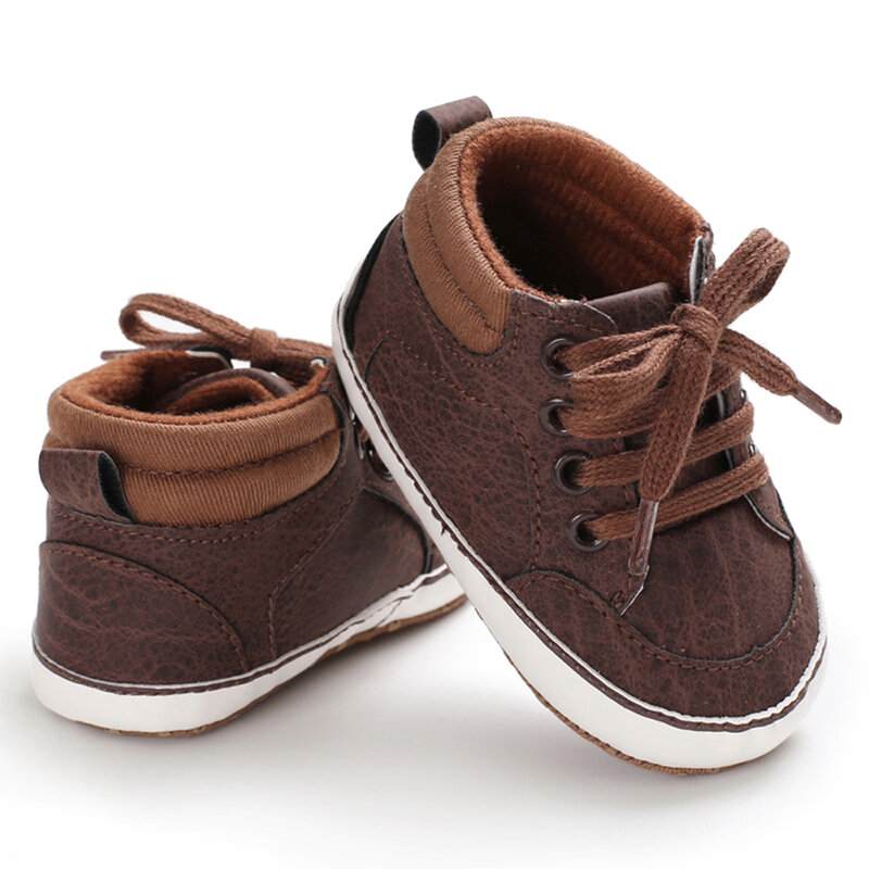 Primeiros caminhantes de couro PU antiderrapante para bebê recém-nascido, sapatos casuais para meninos e meninas, sola de algodão resistente, sapatos infantis rastejantes