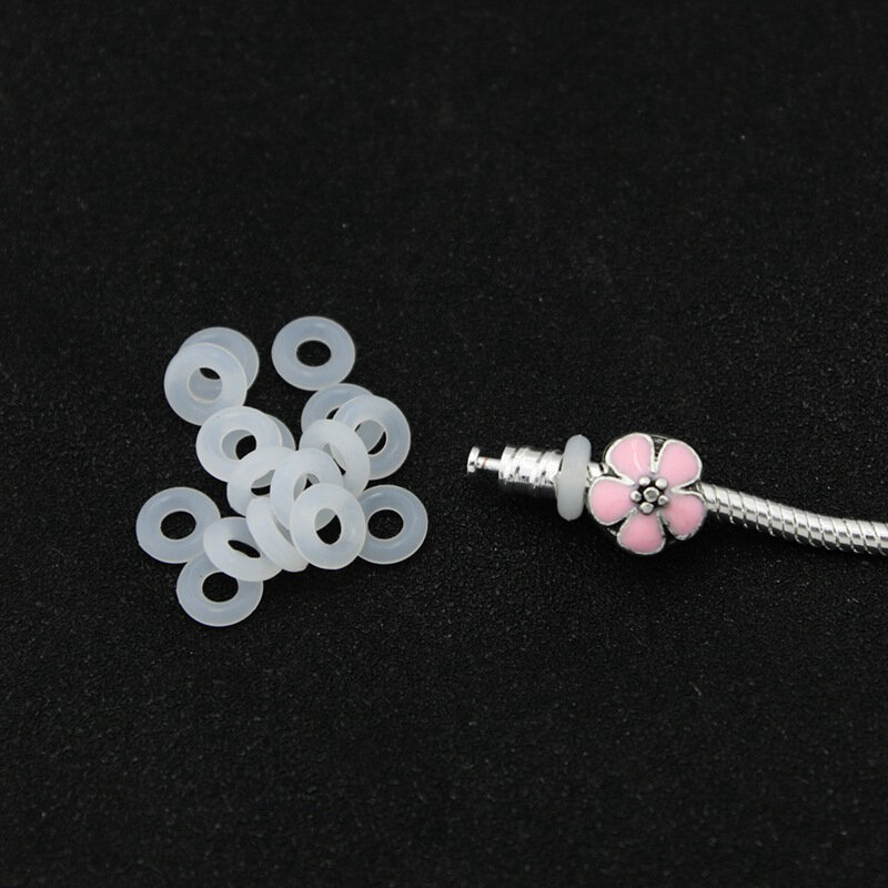 Milchig Silicon Gummi Sicherheit Stopper Charms Armband für Frauen DIY Fit Original Pandora Schwarz Silica Gel Elastische Kreis Ring Perle