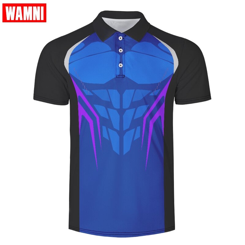 Wamni camisa 3d secagem rápida casual esporte linha listrado turn-down colarinho tênis botão solto masculino de alta qualidade-camisa