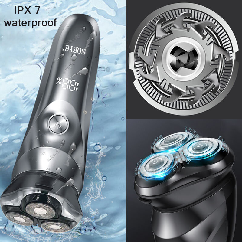 Afeitadora eléctrica para hombre, máquina de afeitar inteligente para Barba, IPX7 resistente al agua, en seco y húmedo