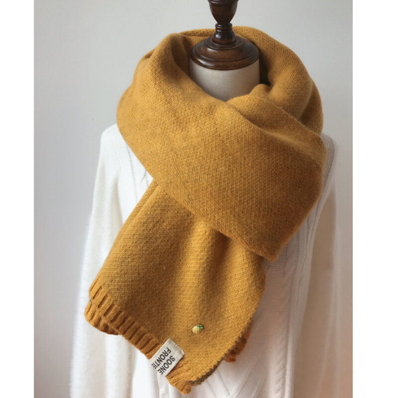 Women Winter Thicken Warm Scarf Soft Solid Cashmere Scarves Pashmina Shawls Wraps Knitted Wool Long Scarf