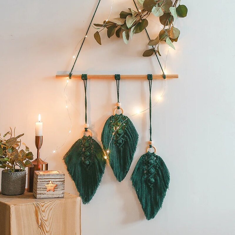 Nordic Macrame Wall Hanging Leaf Tapestry Decor Bohemian Tassel Chic  Home Living Room Bedroom Headboard Decoration Accessories