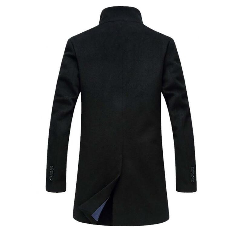 Neue Männer Winter Warm Einfarbig Woolen Graben Mantel Outwear Mantel Lange Jacke
