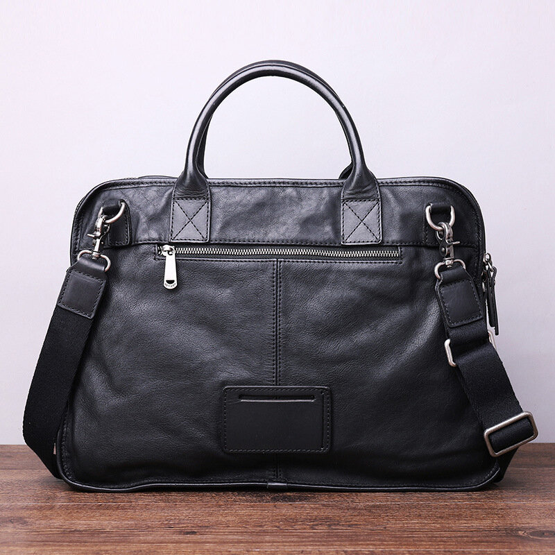 New Real-Leather Men's Handbags Soft Black Shoulder Bag Business Casual Briefcase 14-15.6 Laptop Bags Portable File Package 2023