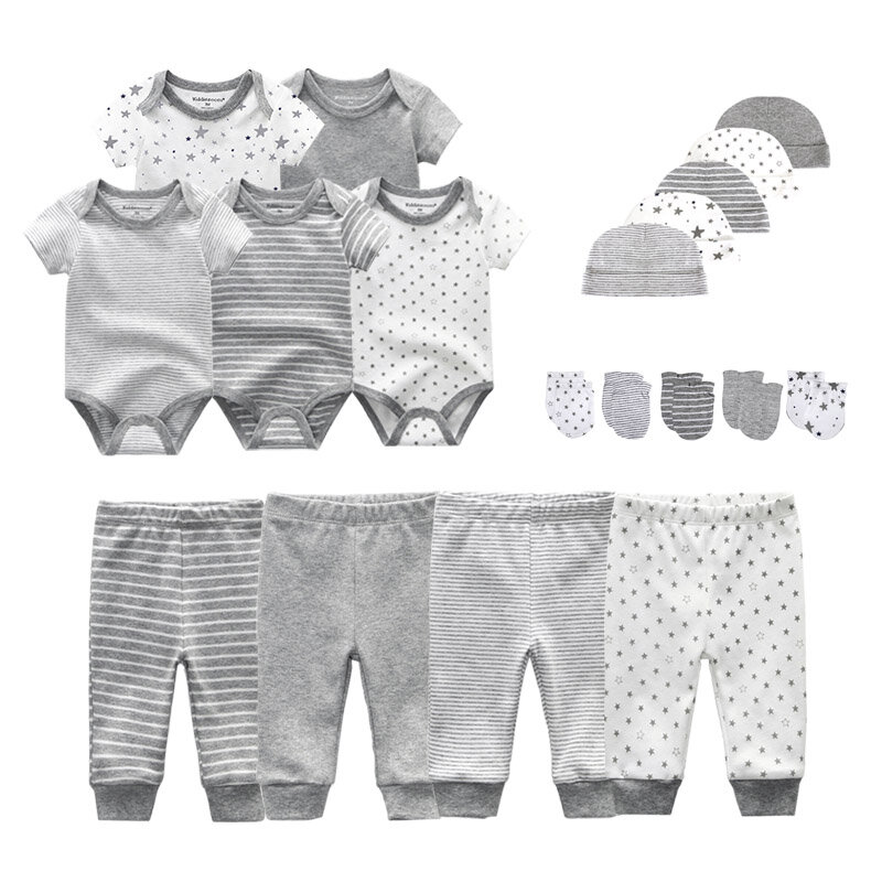 Bodysuits monocromáticos para bebês recém-nascidos, conjuntos de roupas de algodão para bebês, calças e chapéus, luvas e babadores, roupas unissex, 2023