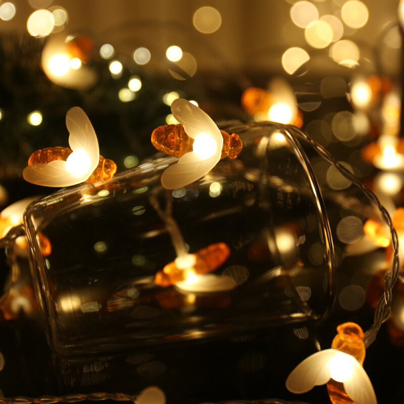 Светящаяся цепочка для пчелы, Рождественский светильник, светодиодный фонарь для весеннего фестиваля, маленький светильник, Рождественская елка, декоративный светильник, сотовый ящик