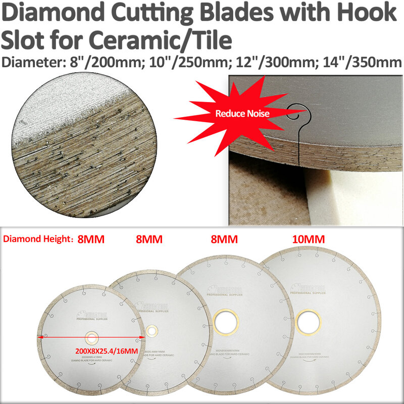 Shdiatool 2 Pcs Diameter 8 "/200 Mm Kait Slot Diamond Saw Blades Cutting Disc dengan Kebisingan Yang Lebih Rendah untuk ubin Keramik Porselen Marmer