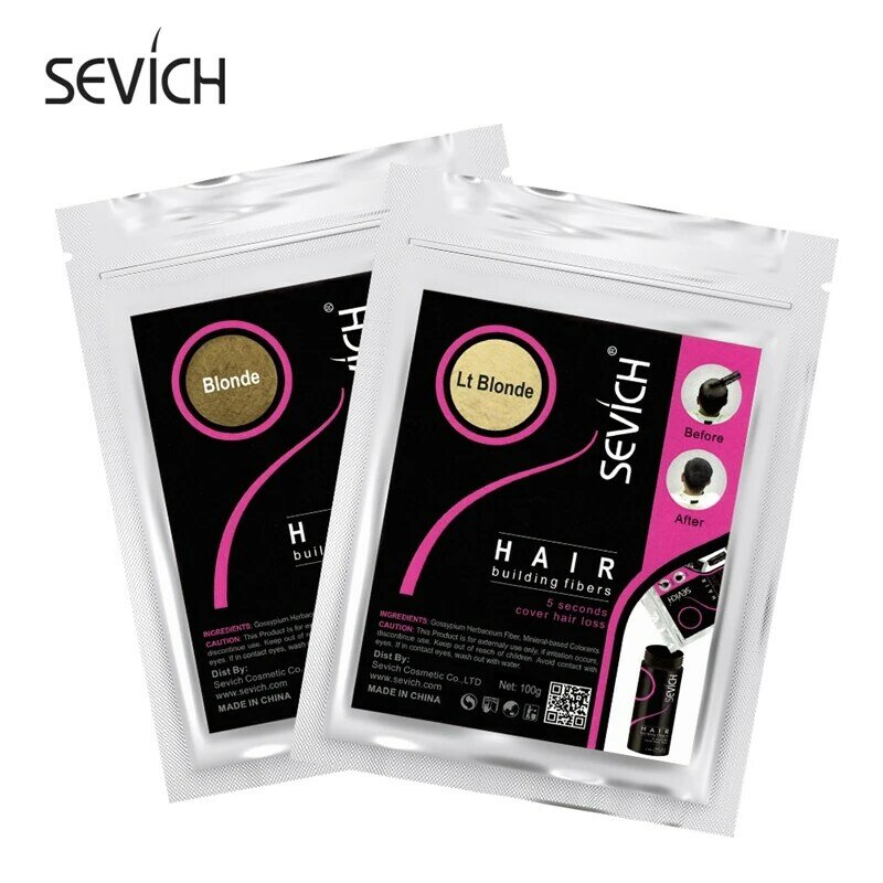 Sevich Refill Hair Loss Products, Hair Building Fibers Pós, Engrossar o cabelo fino, 10 cores, rebrota queratina, 100g