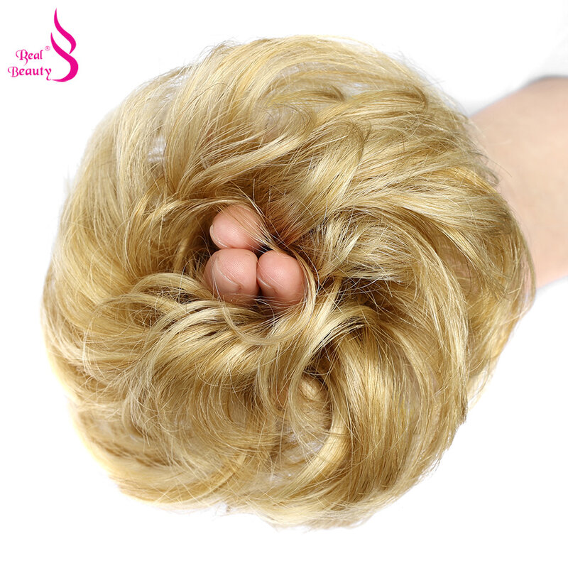 Real Beauty Fluffy Chignon With Band Brazilian Remy Human Hair Tousled Messy Bun Updo Chignon Hair Ponytail Hairpiece 20Gram