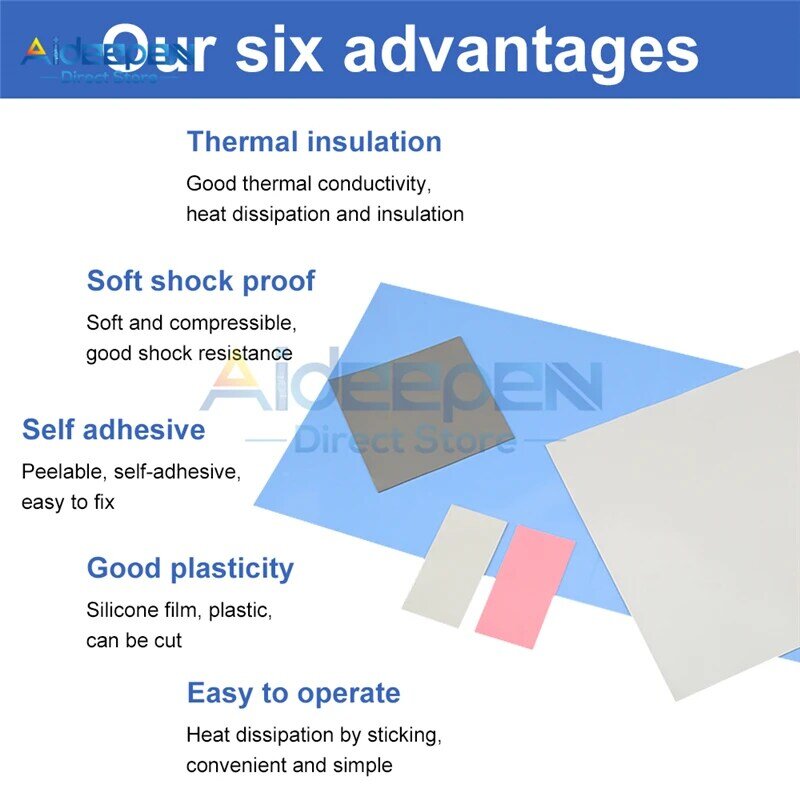 Almohadillas térmicas de silicona conductora de refrigeración, disipador térmico de CPU de alta calidad, conductividad térmica, 100x100x0,5/1/1, 5/2/3/4mm