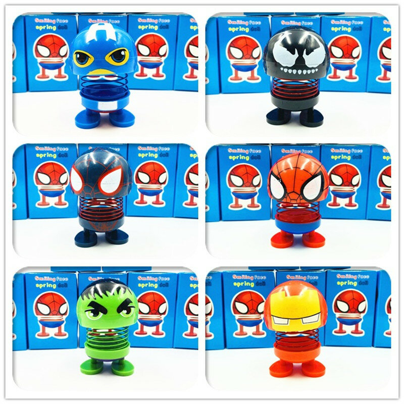8*5cm Big Size Funny Shaking Head Toys Car Ornament Smiley Face Doll With Tape Marvel The Avengers Car Dashboard Decoration