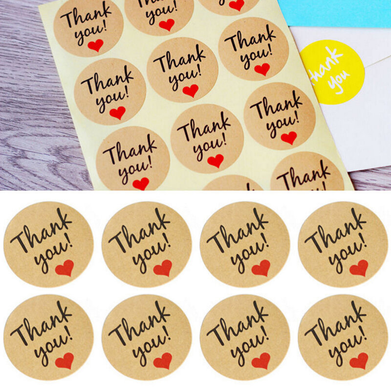 Étiquettes autocollantes "Thank you love" en papier kraft, diamètre 3.5cm, pour cadeau fait à la main, bonbons, 60 pièces/lot