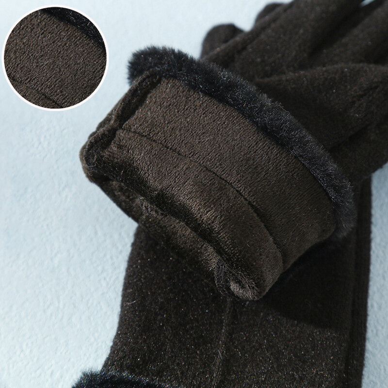 Inverno donna moda elegante non gonfio lana lavorata a maglia più velluto addensare caldo Touch Screen guanti guanti da ciclismo da polso in peluche